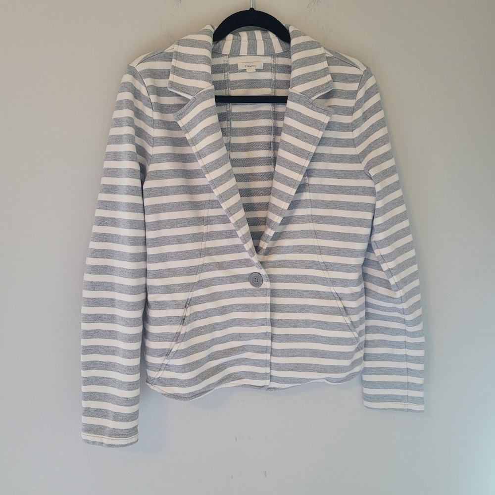 Caslon Gray and Cream Striped Sweatshirt Blazer